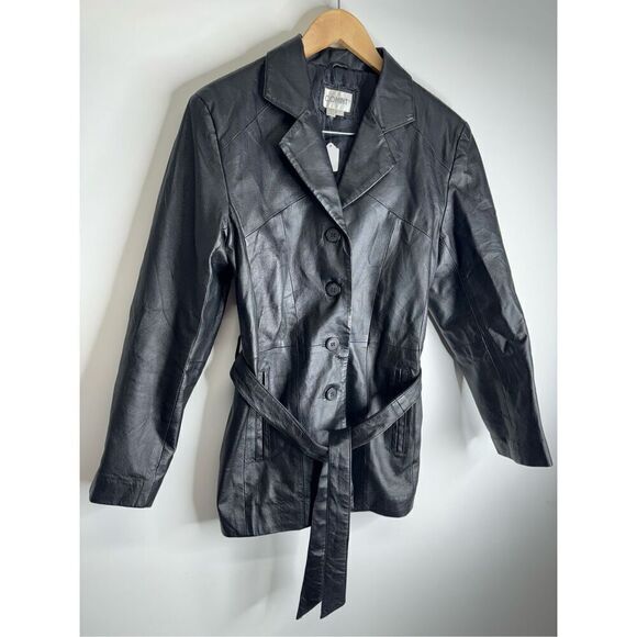 Comint Leather Jacket Womens Size Small Black Tie Front Long Sleeve - Picture 3 of 10